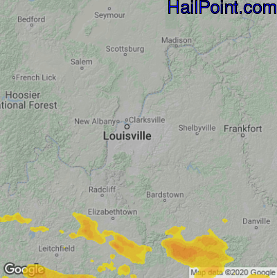 Hail Map for Louisville, KY Region on July 21, 2022