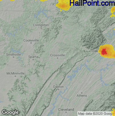 Hail Map for Crossville, TN Region on July 21, 2022