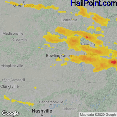 Hail Map for Bowling Green, KY Region on July 21, 2022