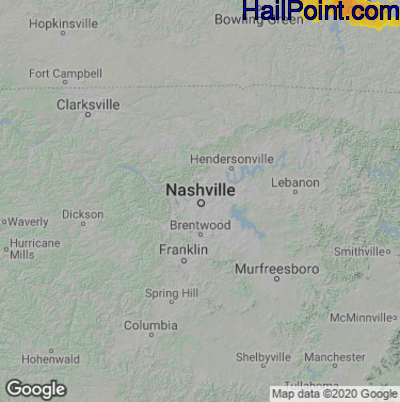 Hail Map for Nashville, TN Region on July 21, 2022