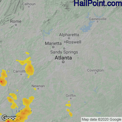Hail Map for Atlanta, GA Region on July 21, 2022