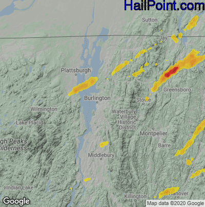 Hail Map for Burlington, VT Region on July 21, 2022