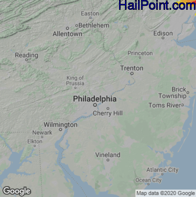 Hail Map for Philadelphia, PA Region on July 21, 2022 