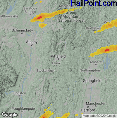 Hail Map for Pittsfield, MA Region on July 21, 2022 
