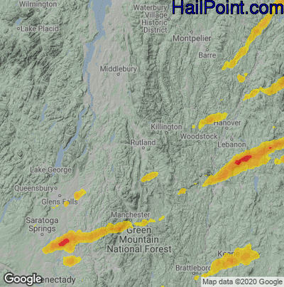 Hail Map for Rutland, VT Region on July 21, 2022