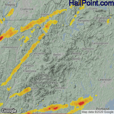 Hail Map for Berlin, NH Region on July 21, 2022 
