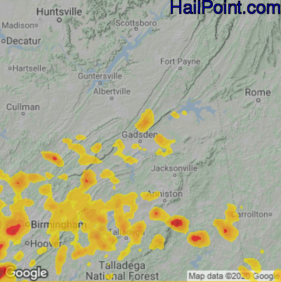 Hail Map for Gadsen, AL Region on July 21, 2022 