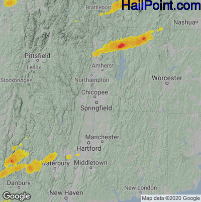 Hail Map for Springfield, MA Region on July 21, 2022