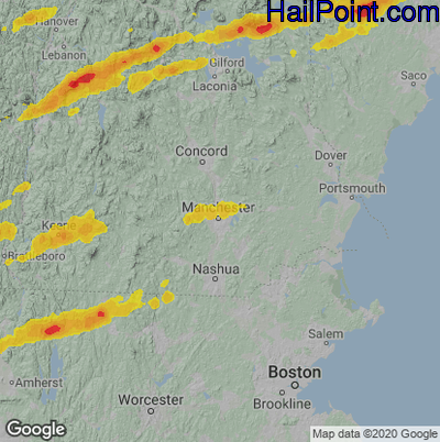 Hail Map for Manchester, NH Region on July 21, 2022