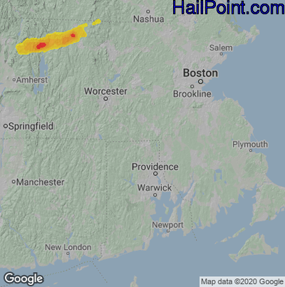 Hail Map for Woonsocket, RI Region on July 21, 2022