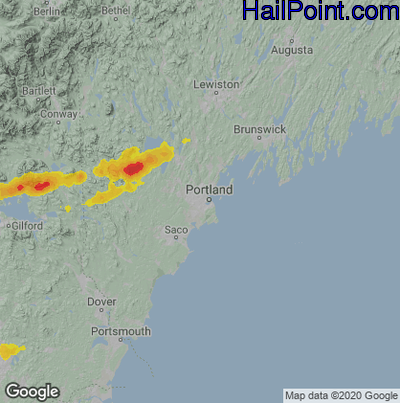 Hail Map for Portland, ME Region on July 21, 2022