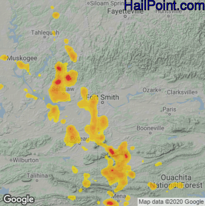 Hail Map for Forth Smith, AR Region on July 21, 2022