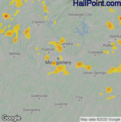 Hail Map for Montgomery, AL Region on July 21, 2022 
