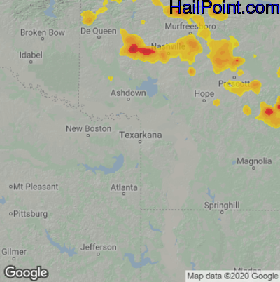 Hail Map for Texarkana, AR Region on July 21, 2022