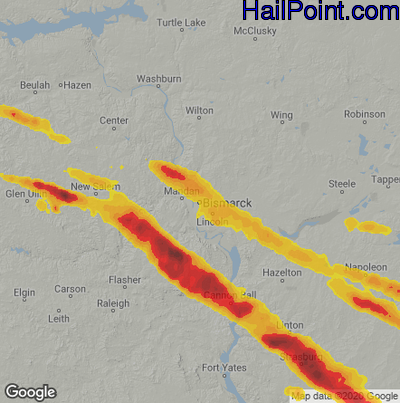 Hail Map for Bismark, ND Region on July 21, 2022