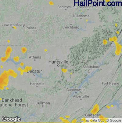 Hail Map for Huntsville, AL Region on July 21, 2022