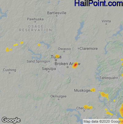 Hail Map for Tulsa, OK Region on July 21, 2022