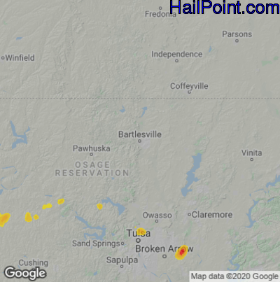 Hail Map for Bartlesville, OK Region on July 21, 2022