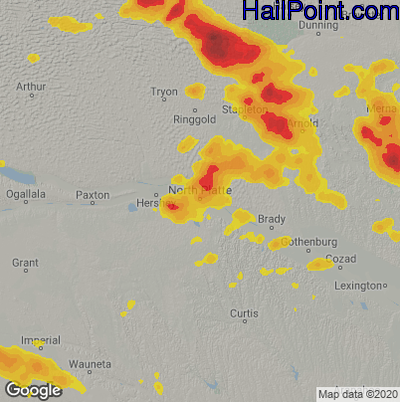 Hail Map for North Platte, NE Region on July 21, 2022