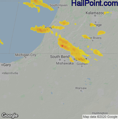 Hail Map for South Bend, IN Region on July 21, 2022
