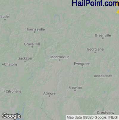 Hail Map for Monroeville, AL Region on July 22, 2022 