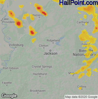 Hail Map for Jackson, MS Region on July 22, 2022