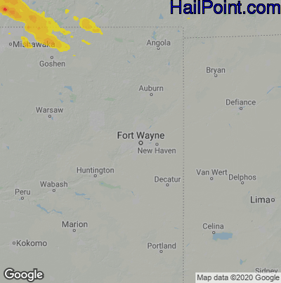 Hail Map for Fort Wayne, IN Region on July 22, 2022