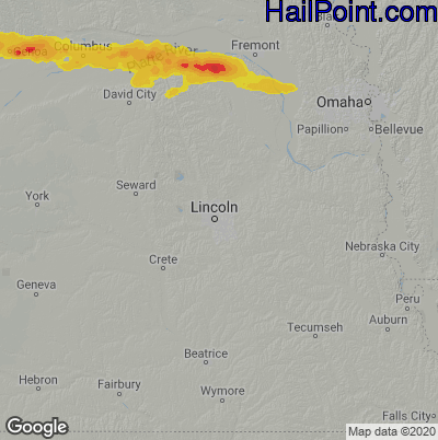 Hail Map for Lincoln, NE Region on July 22, 2022 
