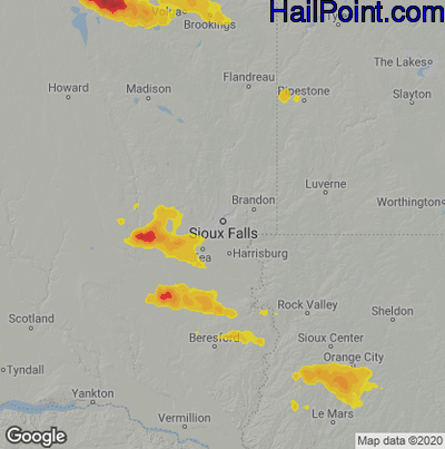 Hail Map for Sioux Falls, SD Region on July 22, 2022