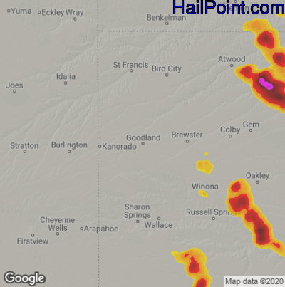 Hail Map for Goodland, KS Region on July 22, 2022