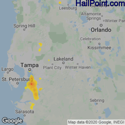 Hail Map for Lakeland, FL Region on July 22, 2022