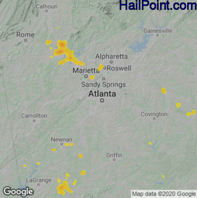 Hail Map for Atlanta, GA Region on July 22, 2022