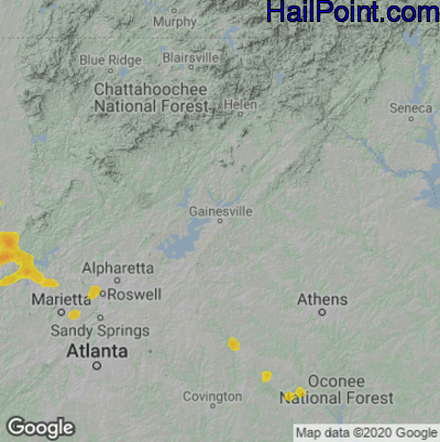 Hail Map for Gainsville, GA Region on July 22, 2022