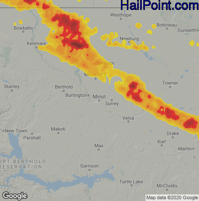 Hail Map for Minot, ND Region on July 23, 2022 