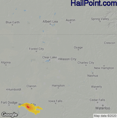 Hail Map for Mason City, IA Region on July 23, 2022