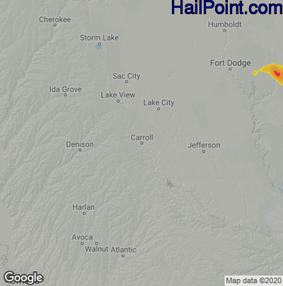 Hail Map for Carroll, IA Region on July 23, 2022
