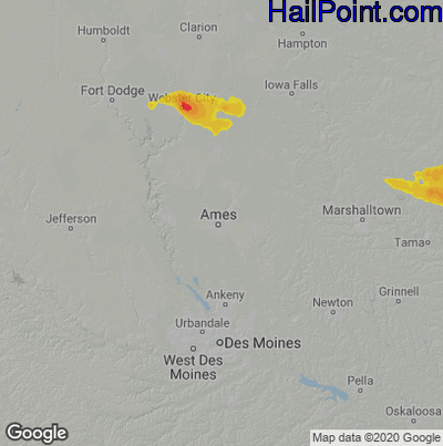 Hail Map for Ames, IA Region on July 23, 2022