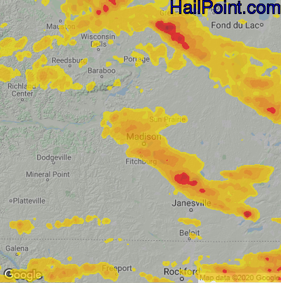 Hail Map for Madison, WI Region on July 23, 2022