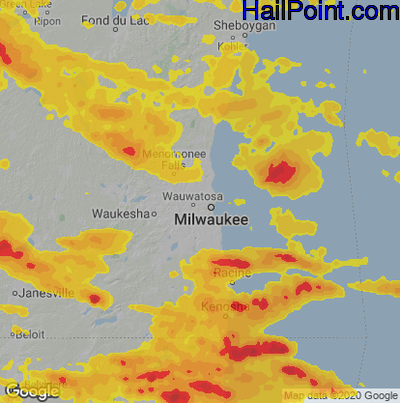 Hail Map for Milwaukee, WI Region on July 23, 2022 