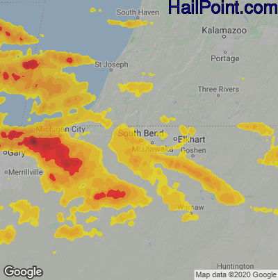 Hail Map for South Bend, IN Region on July 23, 2022