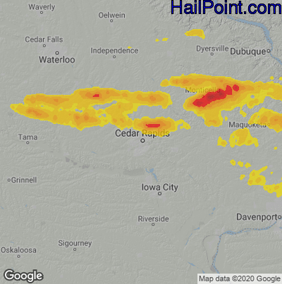 Hail Map for Cedar Rapids, IA Region on July 23, 2022