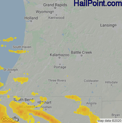 Hail Map for Kalamazoo, MI Region on July 23, 2022