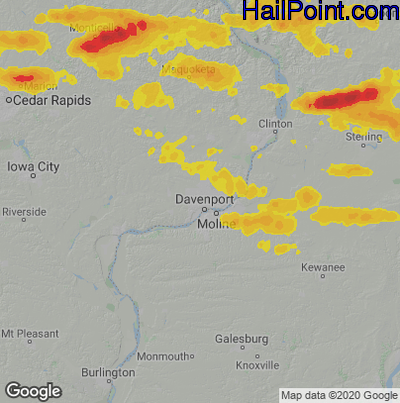 Hail Map for Davenport, IA Region on July 23, 2022