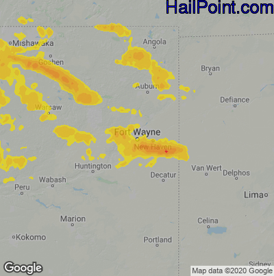 Hail Map for Fort Wayne, IN Region on July 23, 2022