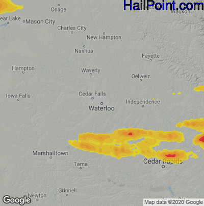 Hail Map for Waterloo, IA Region on July 23, 2022 