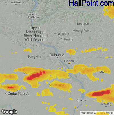 Hail Map for Dubuque, IA Region on July 23, 2022