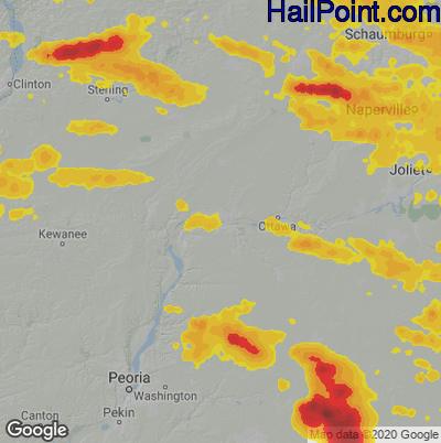 Hail Map for Peru, IL Region on July 23, 2022 