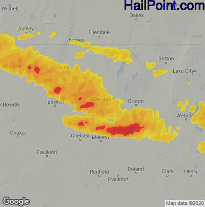 Hail Map for Aberdeen, SD Region on July 23, 2022