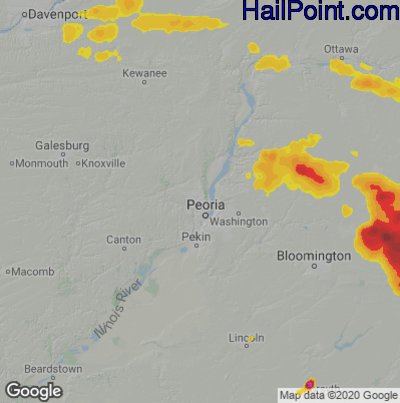 Hail Map for Peoria, IL Region on July 23, 2022