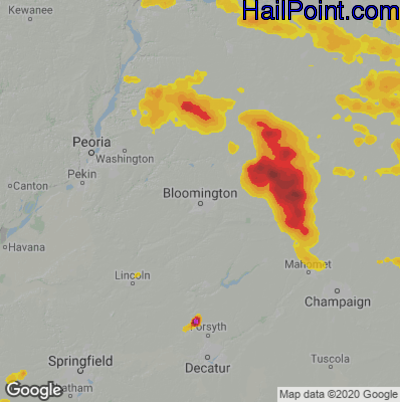 Hail Map for Bloomington, IL Region on July 23, 2022